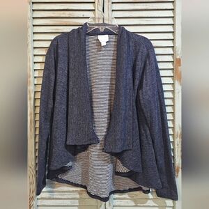 SUNDAY OPEN FRONT WATERFALL CARDIGAN Size Small Heathered Blue w/Stripe Interior